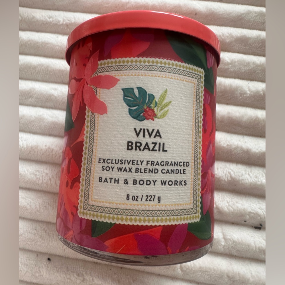Bath & Body Works Viva Brazil Candle - Bright Pink Floral Design